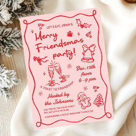 Whimsical Hand Drawn Friendsmas Christmas Party 招待状