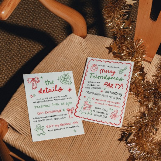 Whimsical Hand Drawn Friendsmas Christmas Party 招待状