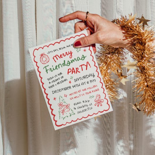Whimsical Hand Drawn Friendsmas Christmas Party 招待状