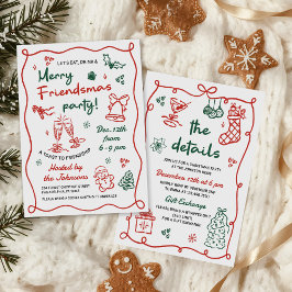 Whimsical Hand Drawn Friendsmas Christmas Party 招待状