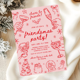 Whimsical Hand Drawn Friendsmas Christmas Party 招待状