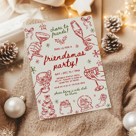Whimsical Hand Drawn Friendsmas Christmas Party 招待状