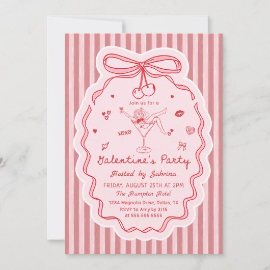 Whimsical Hand Drawn Galentine's Day Invitation 招待状 (正面)