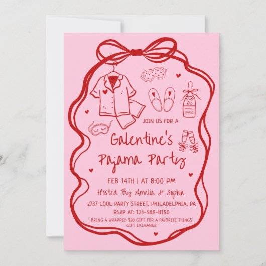 Whimsical Hand Drawn Galentine's Pajama Party  招待状 (正面)