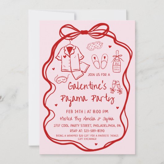 Whimsical Hand Drawn Galentine's Pajama Party  招待状 (正面)
