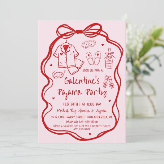 Whimsical Hand Drawn Galentine's Pajama Party  招待状 (スタンド正面)