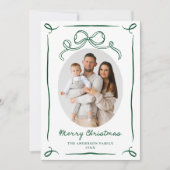 Whimsical Hand-Drawn Green Bow Christmas 2 Photo シーズンカード (正面)