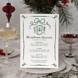 Whimsical Hand-Drawn Green Bow Christmas Dinner メニュー