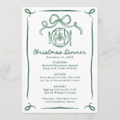 Whimsical Hand-Drawn Green Bow Christmas Dinner メニュー (正面)
