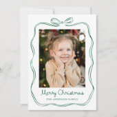 Whimsical Hand-Drawn Green Bow Frame 2 Photo シーズンカード (正面)