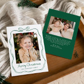 Whimsical Hand-Drawn Green Bow Frame 2 Photo シーズンカード