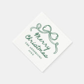 Whimsical Hand-Drawn Green Bow Merry Christmas スタンダードカクテルナプキン (角)