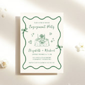 Whimsical Hand Drawn Green Cream Engagement Party 招待状