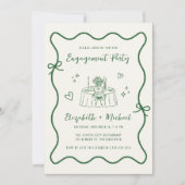 Whimsical Hand Drawn Green Cream Engagement Party 招待状 (正面)