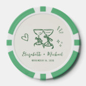Whimsical Hand Drawn Green Cream Wedding ポーカーチップ (正面)