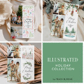 Whimsical Hand Drawn Green Merry Christmas 2 Photo シーズンカード
