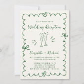 Whimsical Hand Drawn Green Photo Wedding Reception 招待状 (正面)