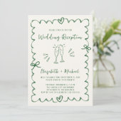 Whimsical Hand Drawn Green Photo Wedding Reception 招待状 (スタンド正面)