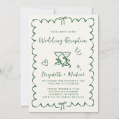 Whimsical Hand Drawn Green Photo Wedding Reception 招待状 (正面)