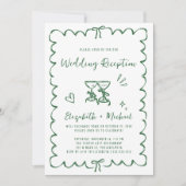Whimsical Hand Drawn Green Photo Wedding Reception 招待状 (正面)