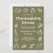 Whimsical Hand Drawn Green Thanksgiving Dinner 招待状 (正面)