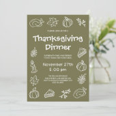 Whimsical Hand Drawn Green Thanksgiving Dinner 招待状 (スタンド正面)