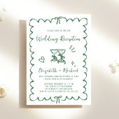 Whimsical Hand Drawn Green Wedding Reception 招待状