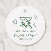 Whimsical Hand Drawn Green Wedding Thank You フェイバータグ (正面)