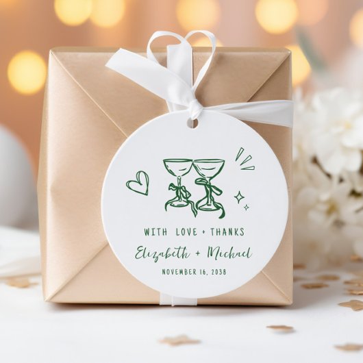 Whimsical Hand Drawn Green Wedding Thank You フェイバータグ