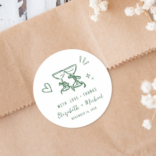 Whimsical Hand Drawn Green Wedding Thank You ラウンドシール