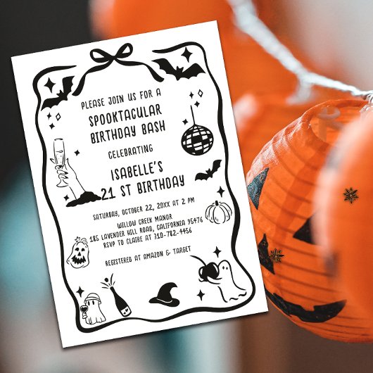 Whimsical Hand Drawn Halloween Birthday 招待状