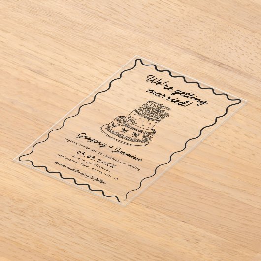 Whimsical Hand Drawn Handwritten Wedding アクリル招待状 (レイダウン)