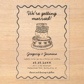 Whimsical Hand Drawn Handwritten Wedding アクリル招待状 (正面)