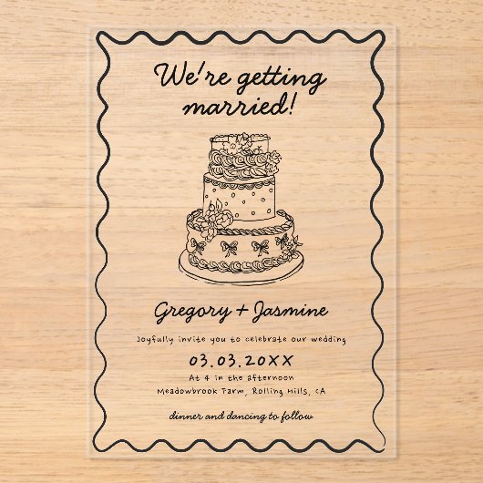 Whimsical Hand Drawn Handwritten Wedding アクリル招待状 (正面)