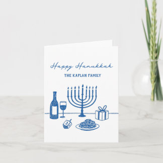 Whimsical Hand Drawn Hanukkah Jewish Trendy Custom シーズンカード