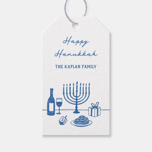 Whimsical Hand Drawn Hanukkah Party Trendy Custom ギフトタグ (正面)