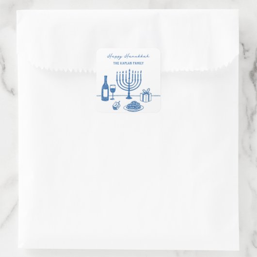 Whimsical Hand Drawn Hanukkah Party Trendy Custom スクエアシール (バッグ)