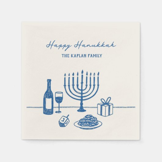 Whimsical Hand Drawn Hanukkah Party Trendy Custom スタンダードカクテルナプキン (正面)