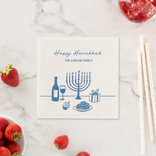 Whimsical Hand Drawn Hanukkah Party Trendy Custom スタンダードカクテルナプキン (インサイチュ)