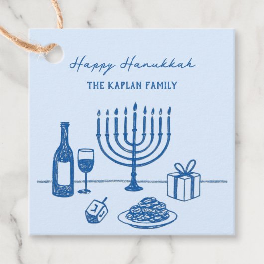 Whimsical Hand Drawn Hanukkah Party Trendy Custom フェイバータグ (正面)