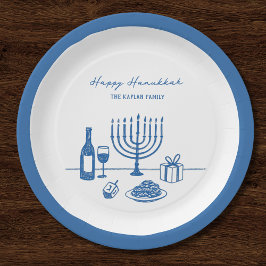 Whimsical Hand Drawn Hanukkah Party Trendy Custom ペーパープレート