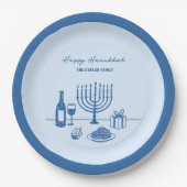 Whimsical Hand Drawn Hanukkah Party Trendy Custom ペーパープレート (正面)