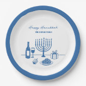 Whimsical Hand Drawn Hanukkah Party Trendy Custom ペーパープレート (正面)