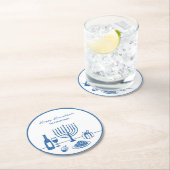 Whimsical Hand Drawn Hanukkah Party Trendy Custom ラウンドペーパーコースター (インサイチュ)