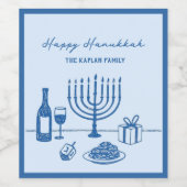 Whimsical Hand Drawn Hanukkah Party Trendy Custom ワインラベル (シングルラベル)