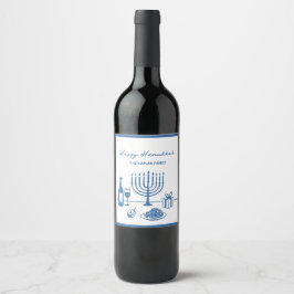 Whimsical Hand Drawn Hanukkah Party Trendy Custom ワインラベル