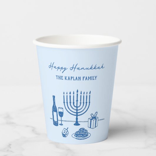 Whimsical Hand Drawn Hanukkah Party Trendy Custom 紙コップ (正面)