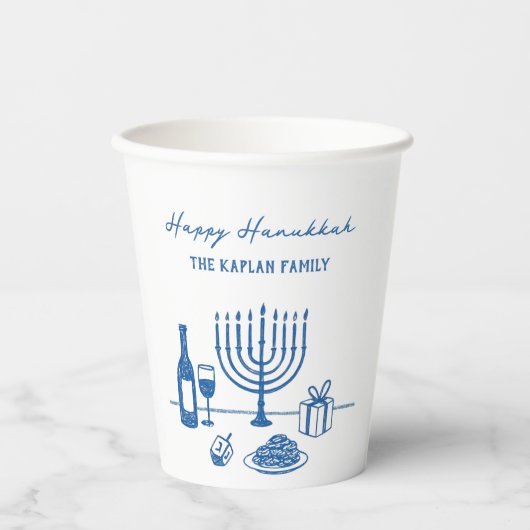 Whimsical Hand Drawn Hanukkah Party Trendy Custom 紙コップ (正面)