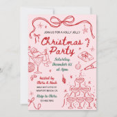 Whimsical Hand Drawn Holly Jolly Christmas Party 招待状 (正面)