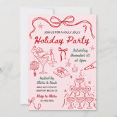 Whimsical Hand Drawn Holly Jolly Holiday Party 招待状 (正面)